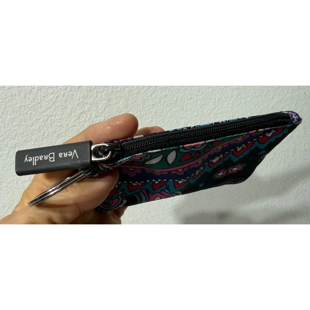 Vera Bradley Zip ID Case Floral Paisley Multicolor Cotton Wallet Key Ring